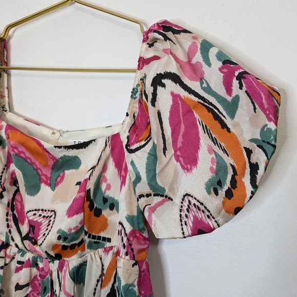 TCEC Medium Multicolor Abstract Baby Doll Square Neck Dress w/ Puff Sleeves - Picture 5 of 11